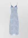 Michael Kors Floral Print V-neck Midi Dress With Slit In Blue