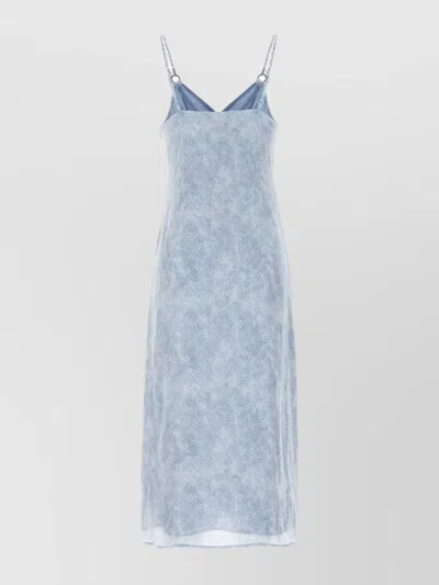 Michael Kors Floral Print V-neck Midi Dress With Slit In Blue
