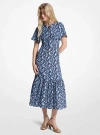 Michael Kors Floral Print Viscose And Silk Blend Midi Dress In Blue