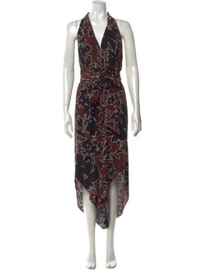 Pre-owned Michael Kors Floral Print V-neck Jumpsuit In Brown