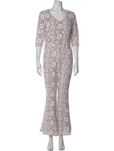Pre-owned Michael Kors Floral Print V-neck Jumpsuit In Neutral