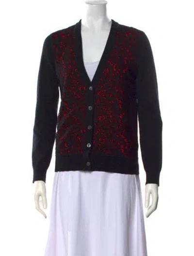 Pre-owned Michael Kors Floral Print V-neck Sweater In Black