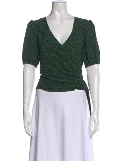 Pre-owned Michael Kors Floral Print V-neck Top In Green