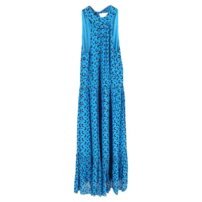 Michael Kors Floral-printed Halter Neck Maxi Dress In Blue Viscose