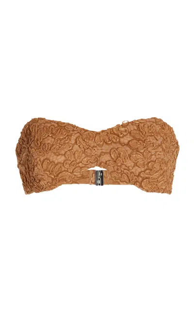 Michael Kors Floral Raffia Embroidered Bandeau Top In Khaki