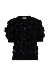 Michael Kors Floral-raffia Knit Top In Black
