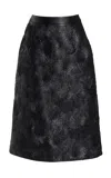 Michael Kors Floral Raffia Soutache Embroidered Leather Midi Skirt In Black