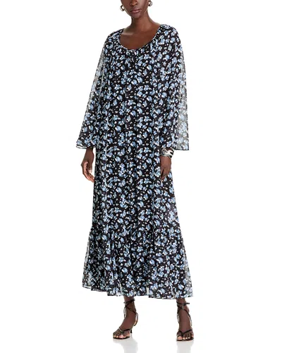 Michael Kors Floral Scoop Neck Maxi Dress In Chambray