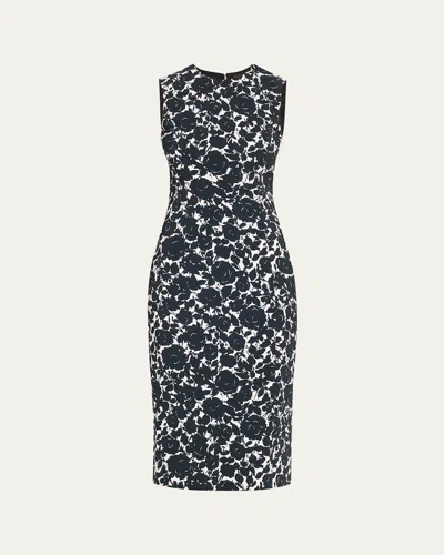 Michael Kors Floral Sheath Midi Dress In Blkopt Wh