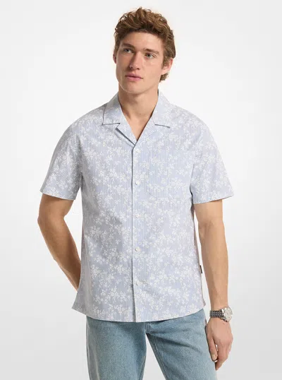 Michael Kors Floral Stretch Cotton Short-sleeve Shirt In Blue