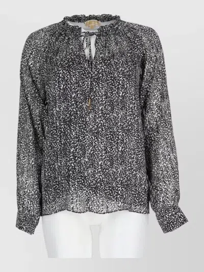 Michael Kors Floral Top Lightweight Fabric Long Sleeves In Black