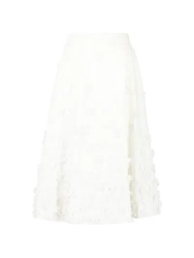 Michael Kors Floral-embroidered A-line Midi Skirt In White