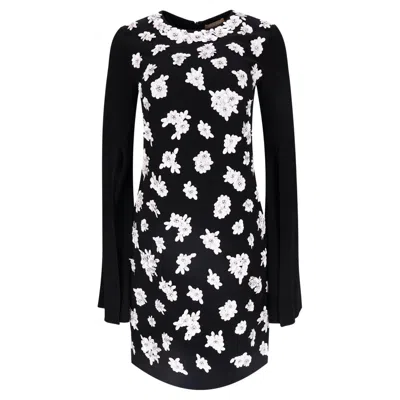 Pre-owned Michael Kors Flower Embellished Dress With Slit Sleeves In Black