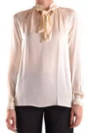 Michael Kors Flowing White Blouse With Ruffled Neckline In Multi