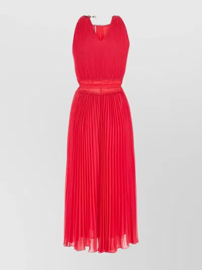 Michael Kors Flowy Halterneck Pleated Dress In Red