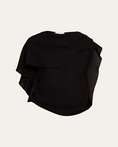 Michael Kors Fluid Wool Cape Top In Black