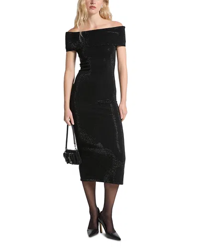 Michael Kors Embellished Stretch Knit Off-the-shoulder Dress In Black