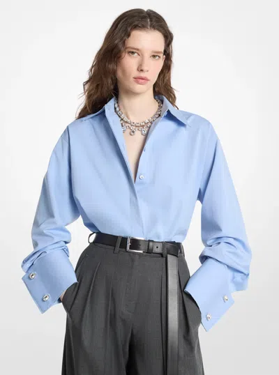 Michael Kors Frayed Cotton Poplin French Cuff Shirt In Blue