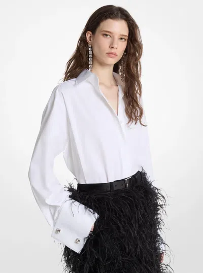 Michael Kors Frayed Cotton Poplin French Cuff Shirt In White