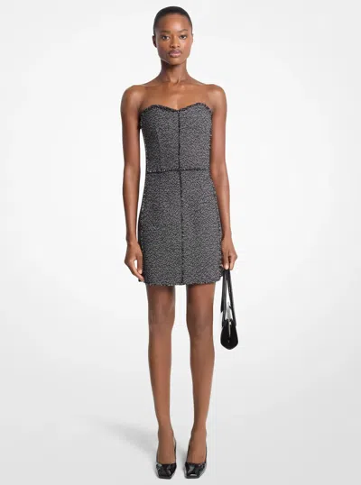 Michael Kors Frayed Crosshatch Tweed Sweetheart Mini Dress In Black In Multi