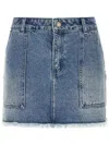 Michael Kors Frayed Denim Mini Skirt In Blue