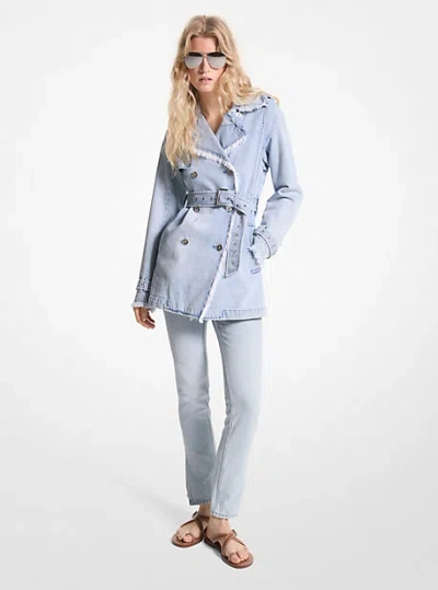 Michael Kors Frayed Denim Trench Coat In Blue