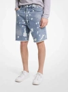 Michael Kors Frayed Splattered Denim Shorts In Blue