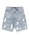 Michael Kors Frayed Splattered Denim Shorts In Blue