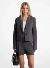 Michael Kors Frayed Stretch Tropical Wool Cropped Blazer In Grey