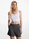 Michael Kors Frayed Stretch Wool Pleated Shorts In Grey