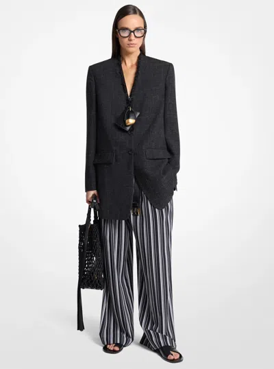 Michael Kors Frayed Wool And Linen Collarless Blazer In Grey