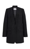 Michael Kors Frayed Wool-linen Blazer In Black