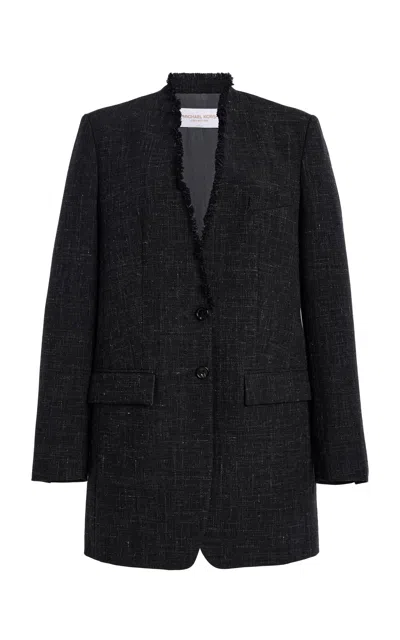 Michael Kors Frayed Wool-linen Blazer In Black