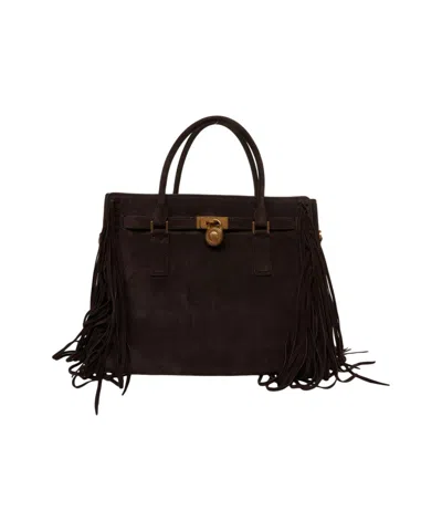 Michael Kors Fringe-detail Suede Shopper In Black