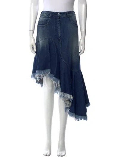 Pre-owned Michael Kors Fringe Trim Accent Midi Length Skirt In Blue