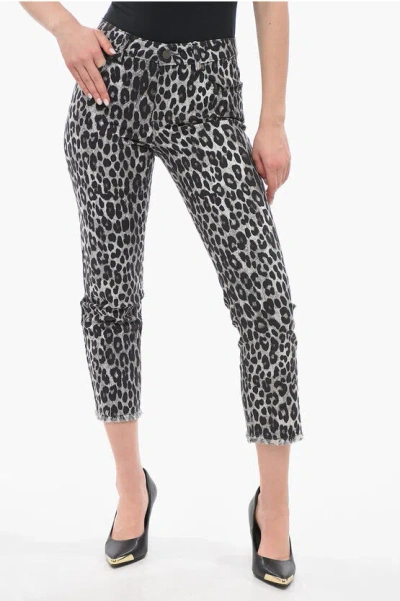 Michael Kors Fringed Cropped Trousers With Animalier Pattern In Black