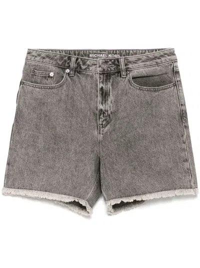 Michael Kors Fringed Denim Shorts In Grey