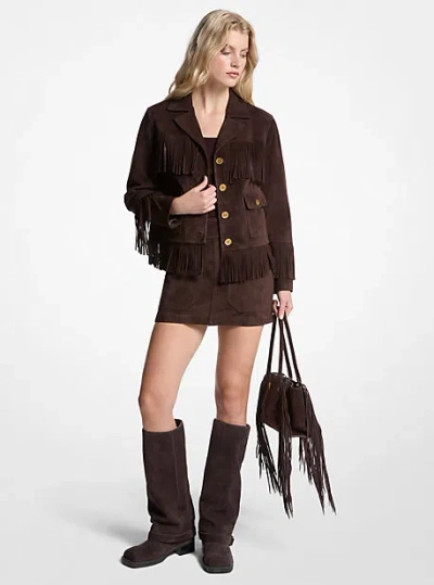 Michael Kors Fringed Suede Jacket In Brown