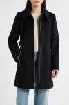 Michael Kors Front Zip Wool Blend Coat In Black