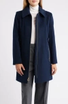 Michael Kors Front Zip Wool Blend Coat In Blue