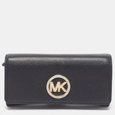 Pre-owned Michael Kors Fulton Black Leather Continental Wallet