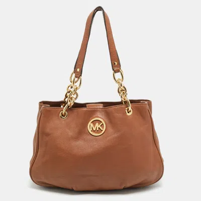 Pre-owned Michael Kors Fulton Chain Brown Leather Shoulder Bag
