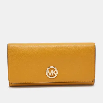 Pre-owned Michael Kors Fulton Mustard Leather Continental Wallet In Yellow