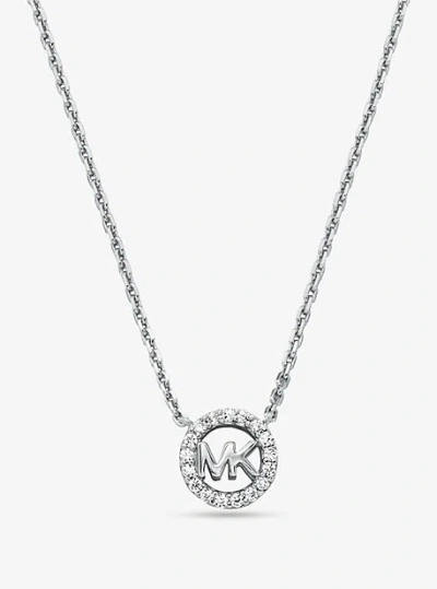 Michael Kors Fulton Precious-metal Plated Sterling Silver Pavé Logo Charm Necklace
