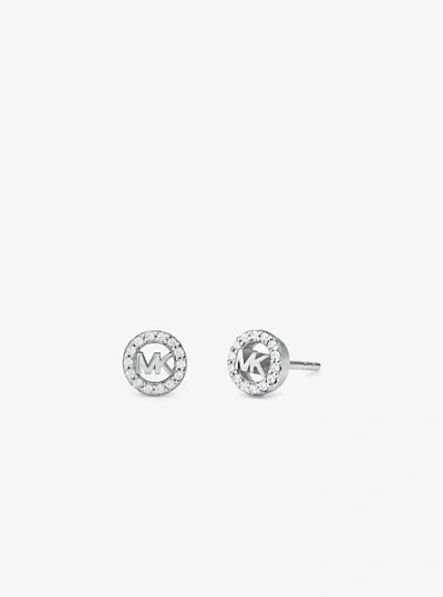 Michael Kors Fulton Precious-metal Plated Sterling Silver Pavé Logo Charm Stud Earrings