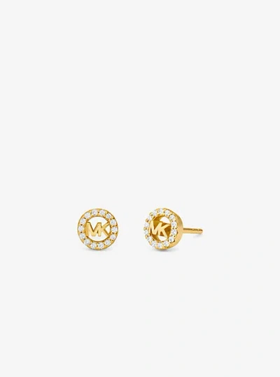 Michael Kors Fulton Precious-metal Plated Sterling Silver Pavé Logo Charm Stud Earrings