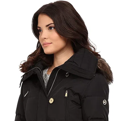 Michael Kors Fur Trim Hooded Down Coat In Black