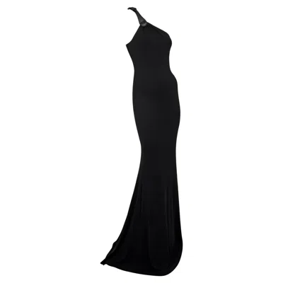 Pre-owned Michael Kors F/w 2001  Runway Black Leather Asymmetric Strap Bodycon Sample Gown