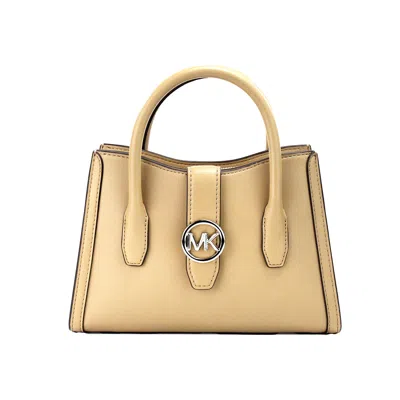 Michael Kors Gabby Small Camel Faux Leather Top Zip Satchel Crossbody Bag In Beige