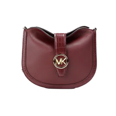 Michael Kors Gabby Small Dark Cherry Leather Foldover Hobo Crossbody Bag In Burgundy